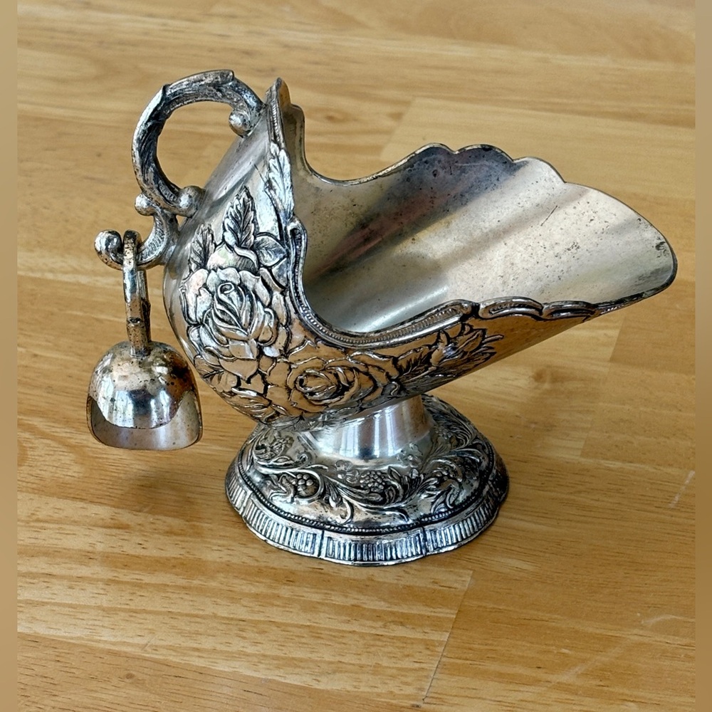Vintage Silverplate Rose Sugar Scuttle